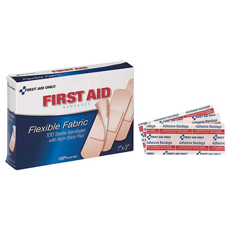 First Aid Only Fabric Bandages, 1" x 3", Box Of 100