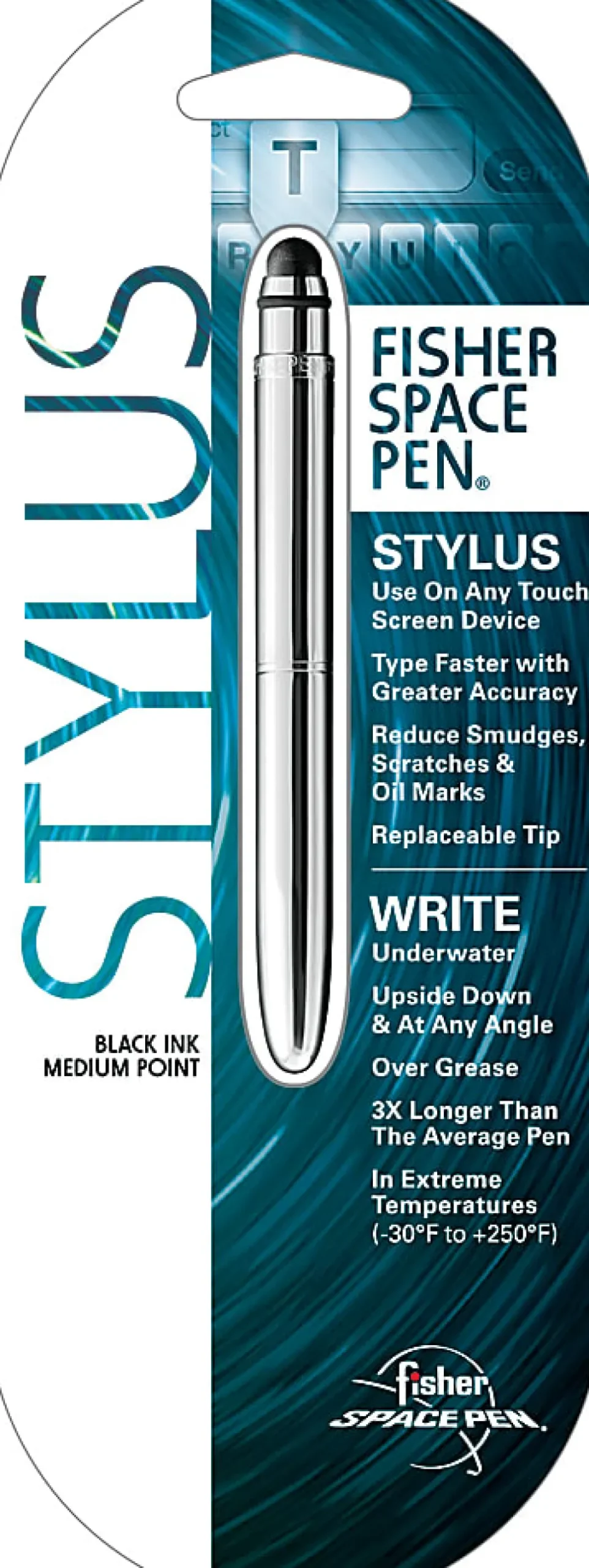 Fisher Bullet Touch Stylus And Space Pen Combo, Bold Point, 1.0 mm, Chrome Barrel, Black Ink