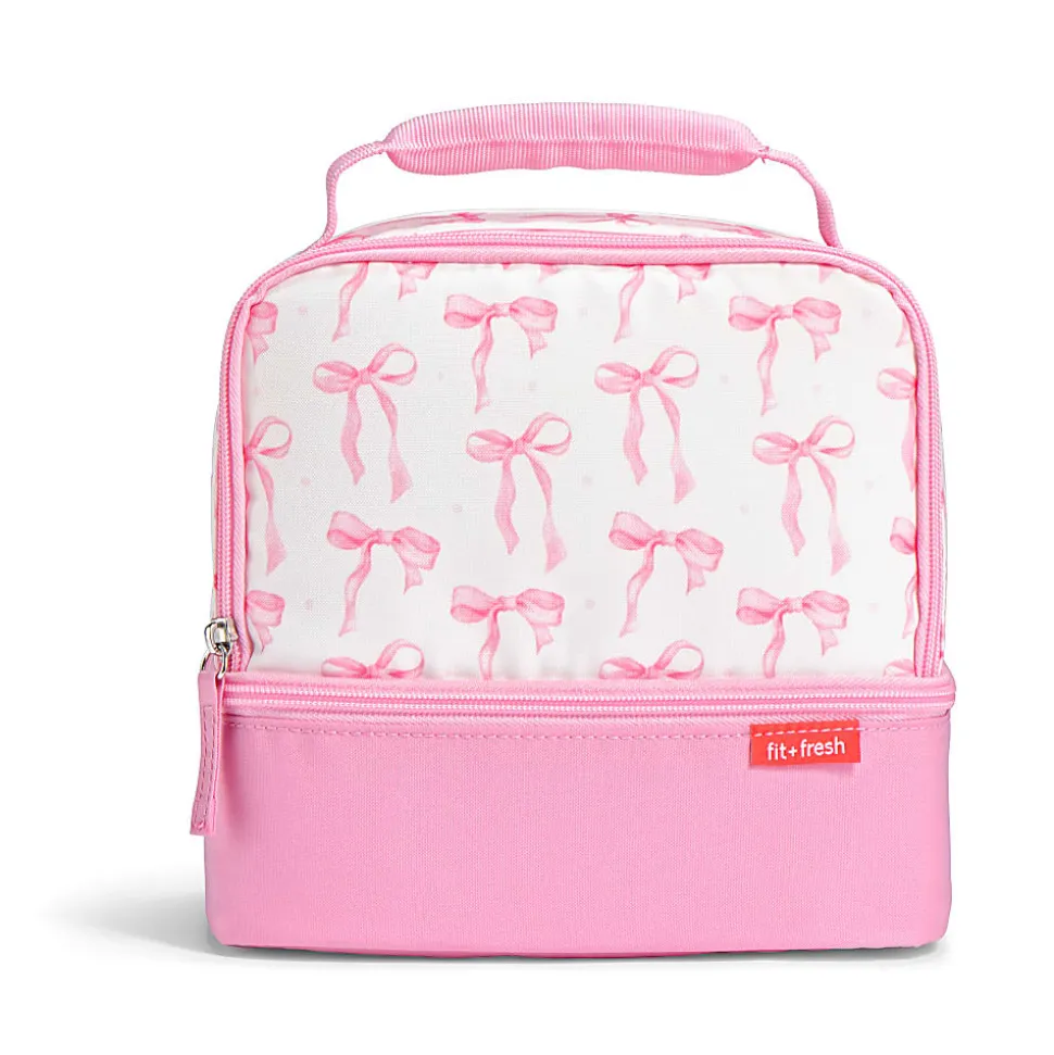 Fit & Fresh Dual Compartment Lunch Bag, 9-1/2”H x 8-1/2”W x 6-1/2”D, Pink Satin Bows