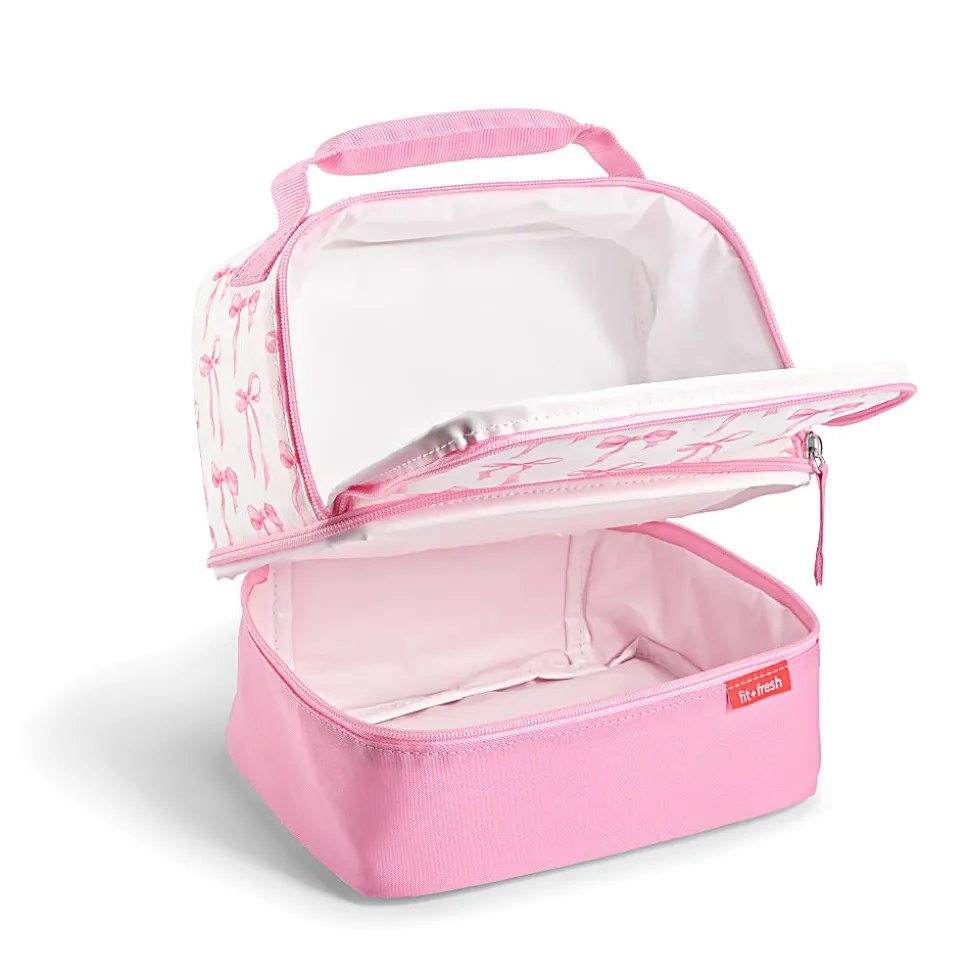 Fit & Fresh Dual Compartment Lunch Bag, 9-1/2”H x 8-1/2”W x 6-1/2”D, Pink Satin Bows