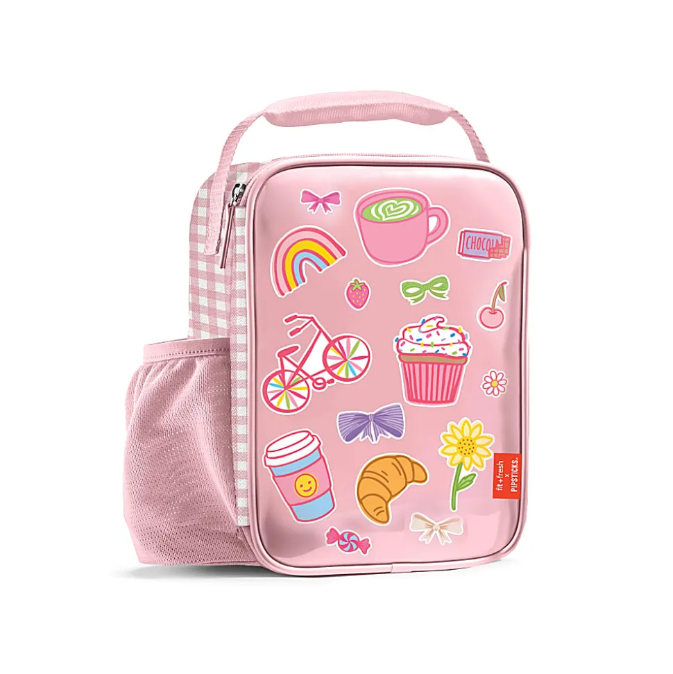 Fit & Fresh Pipstickers by Pipsticks DIY Ellis Lunch Bag, 10-1/2”H x 8”W x 4”D, Pink Gingham