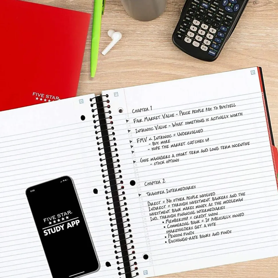 Five Star® Advance Wirebound Notebook, 8-1/2" x 11-3/4", 5 Subject, College Ruled, 200 Pages (100 Sheets), Assorted Colors