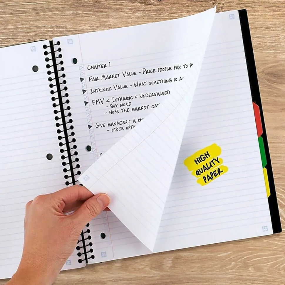 Five Star® Advance Wirebound Notebook, 8-1/2" x 11-3/4", 5 Subject, College Ruled, 200 Pages (100 Sheets), Assorted Colors