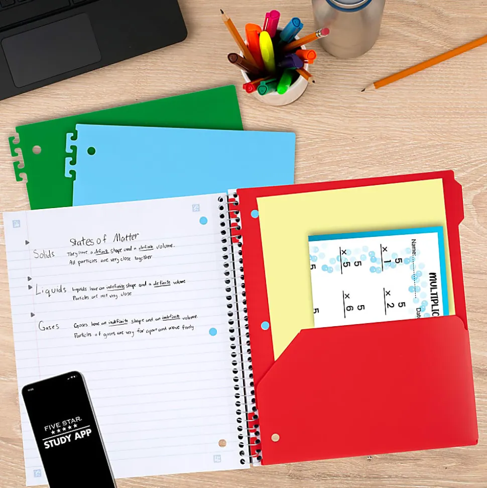 Five Star® Color Coded Notebook Plus Study App, 1 Subject, Wide Ruled, 8" x 10 1/2", Retro Green