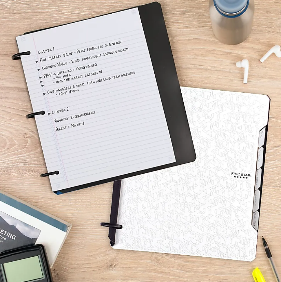 Five Star Flex® Refillable Notebooks Plus Study App, 60 Sheets, College Ruled, White