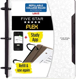 Five Star Flex® Refillable Notebooks Plus Study App, 60 Sheets, College Ruled, White