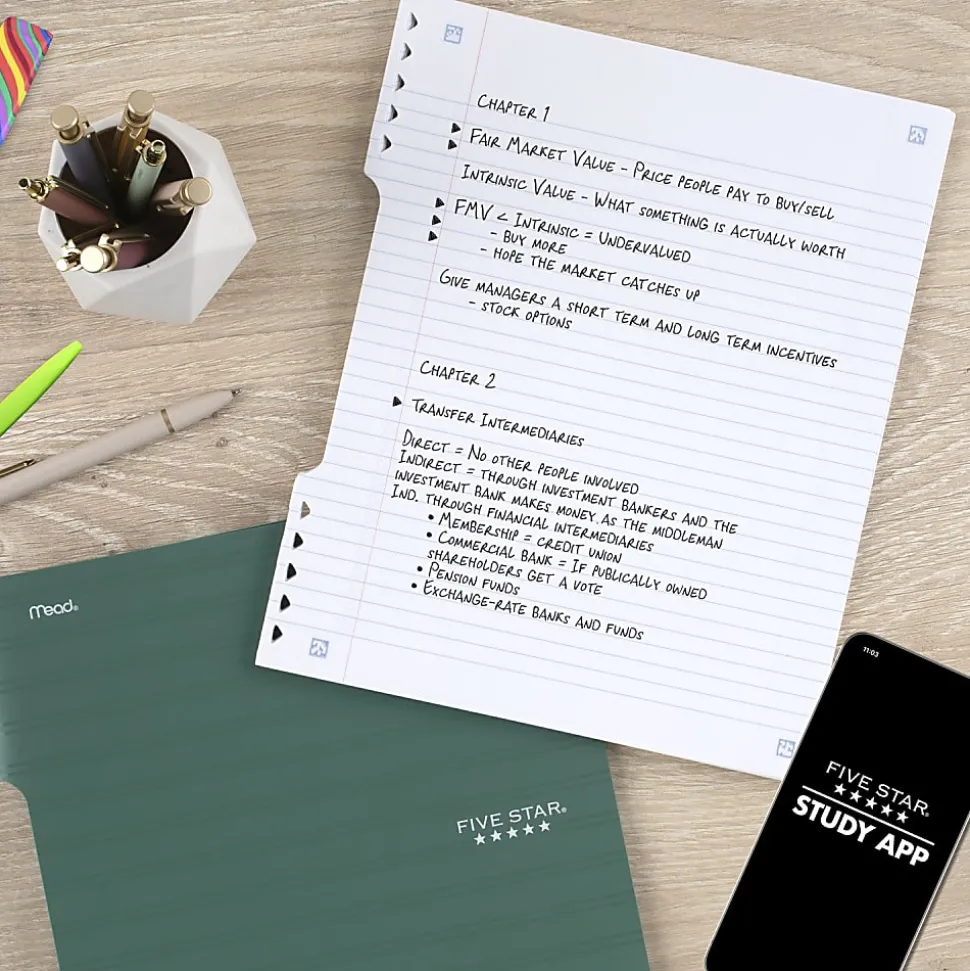 Five Star® Insertable Notebook Paper Plus Study App, College Ruled, 9" x 11", 60 Sheets/Pack