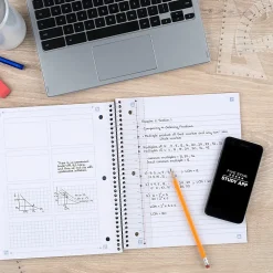 Five Star® Math Notebook with Tools Plus Study App, 1 Subject, Wide Ruled, 8" x 10 1/2", Sky Blue