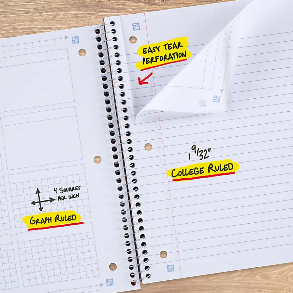 Five Star® Math Notebook with Tools Plus Study App, 1 Subject, Wide Ruled, 8" x 10 1/2", Sky Blue