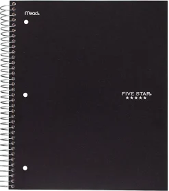 Five Star® Notebook, 8 1/2" x 11", 5 Subjects, College Ruled, 200 Sheets, Assorted Colors (No Color Choice)