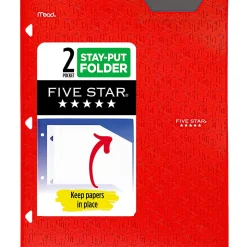 Five Star® 2-Pocket Stay-Put Plastic Folder, Fire Red