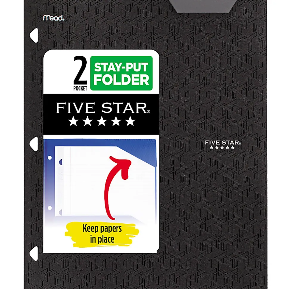 Five Star® 2-Pocket Stay-Put Plastic Folder, Black