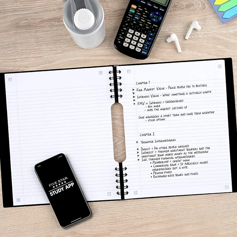 Five Star® Reusable Notebook Plus Study App, College Ruled, 8 1/2" x 11", Black
