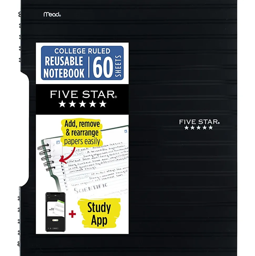 Five Star® Reusable Notebook Plus Study App, College Ruled, 8 1/2" x 11", Black