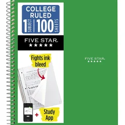 Five Star® Spiral Notebook Plus Study App, 1 Subject, College Ruled, 8 1/2