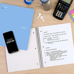Five Star® Spiral Notebook Plus Study App, 3 Subject, College Ruled, 8 1/2" x 11", Sky Blue