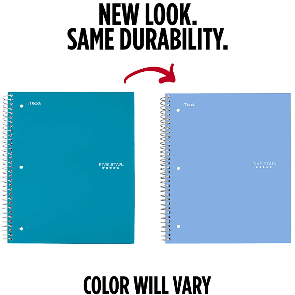 Five Star® Spiral Notebook Plus Study App, 1 Subject, Wide Ruled, 8" x 10 1/2", Sky Blue