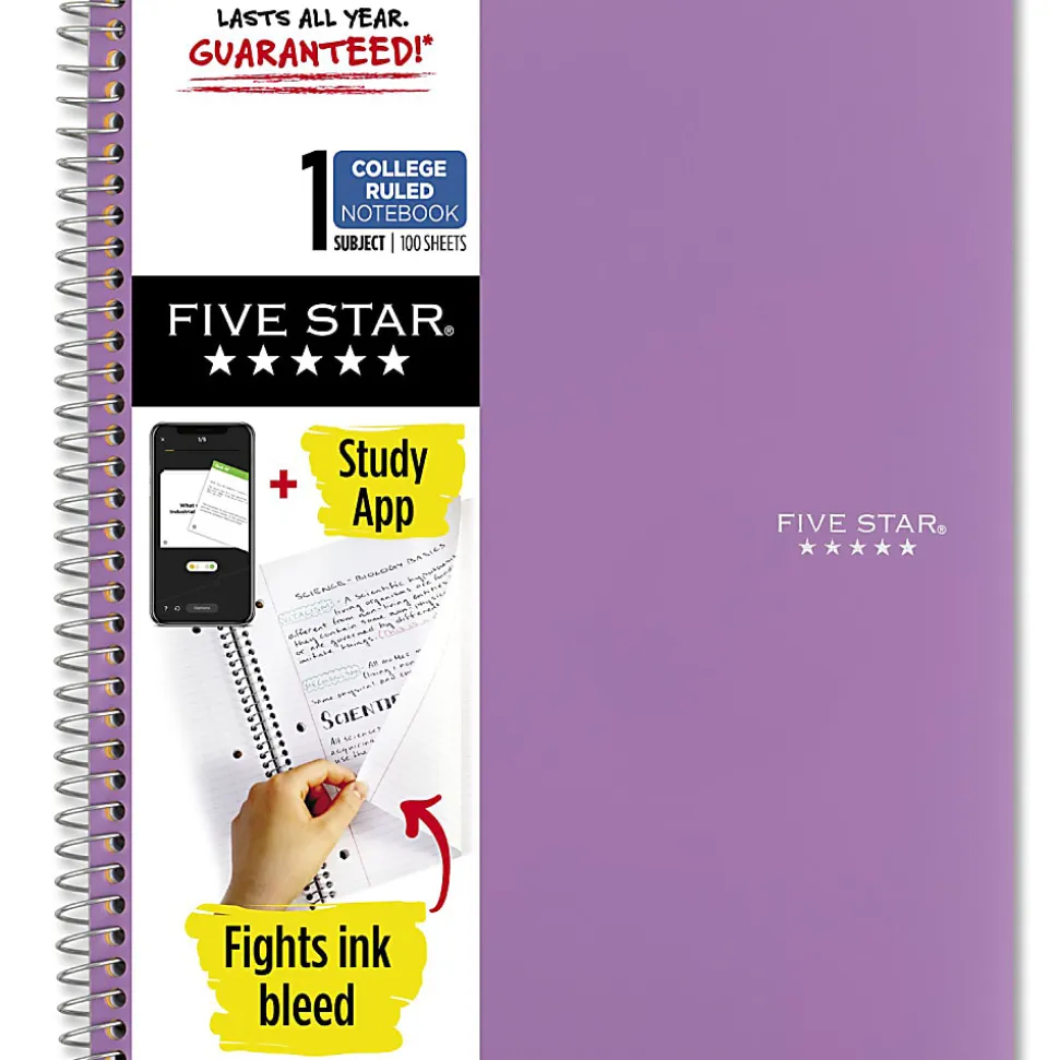 Five Star® Wire-Bound Notebook, 8-1/2" x 11", 1 Subject, College Ruled, 100 Sheets, Amethyst Purple