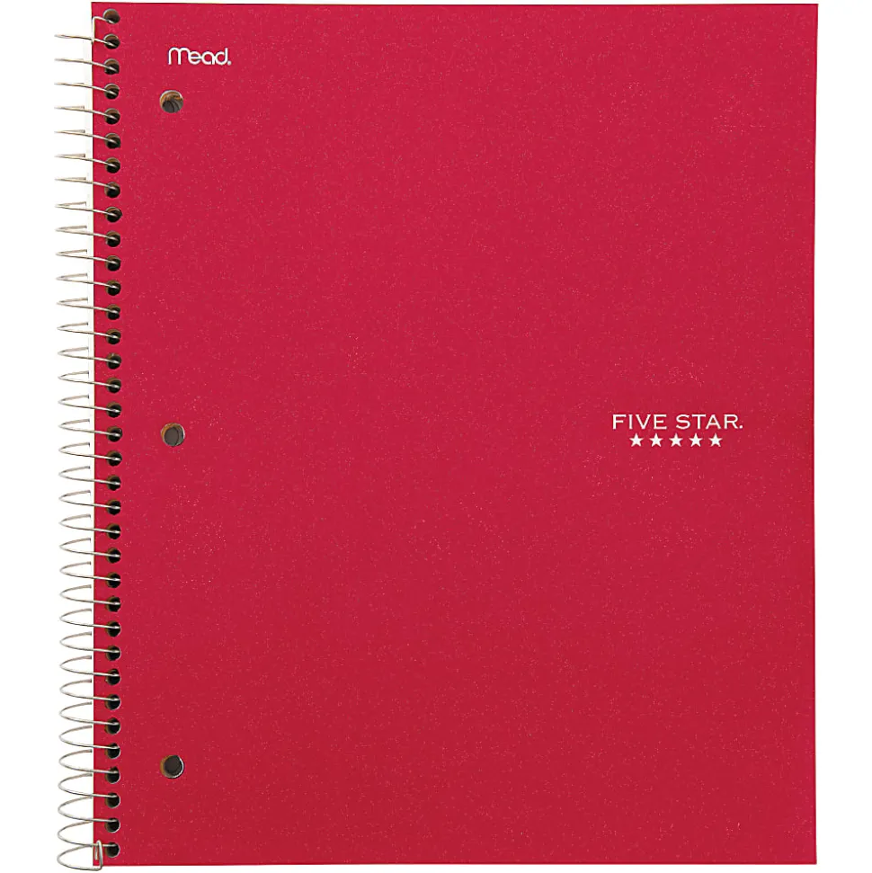 Five Star® Wirebound Notebook Plus Study App, 3 Subject, College Ruled, 8 1/2" x 11", Fire Red