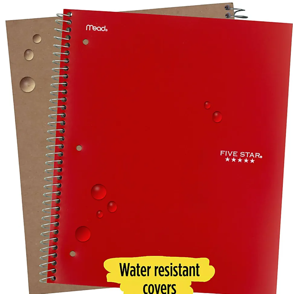 Five Star® Wirebound Notebook Plus Study App, 3 Subject, College Ruled, 8 1/2" x 11", Fire Red