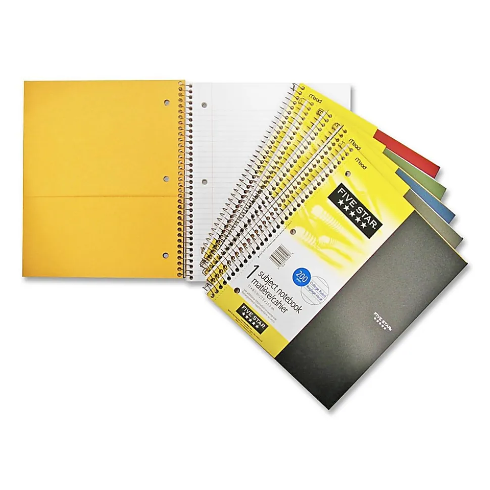 Five Star Wirebound Notebook Plus Study App, 1 Subject, College Ruled, 8 1/2" x 11", 100 Sheets, Assorted Colors