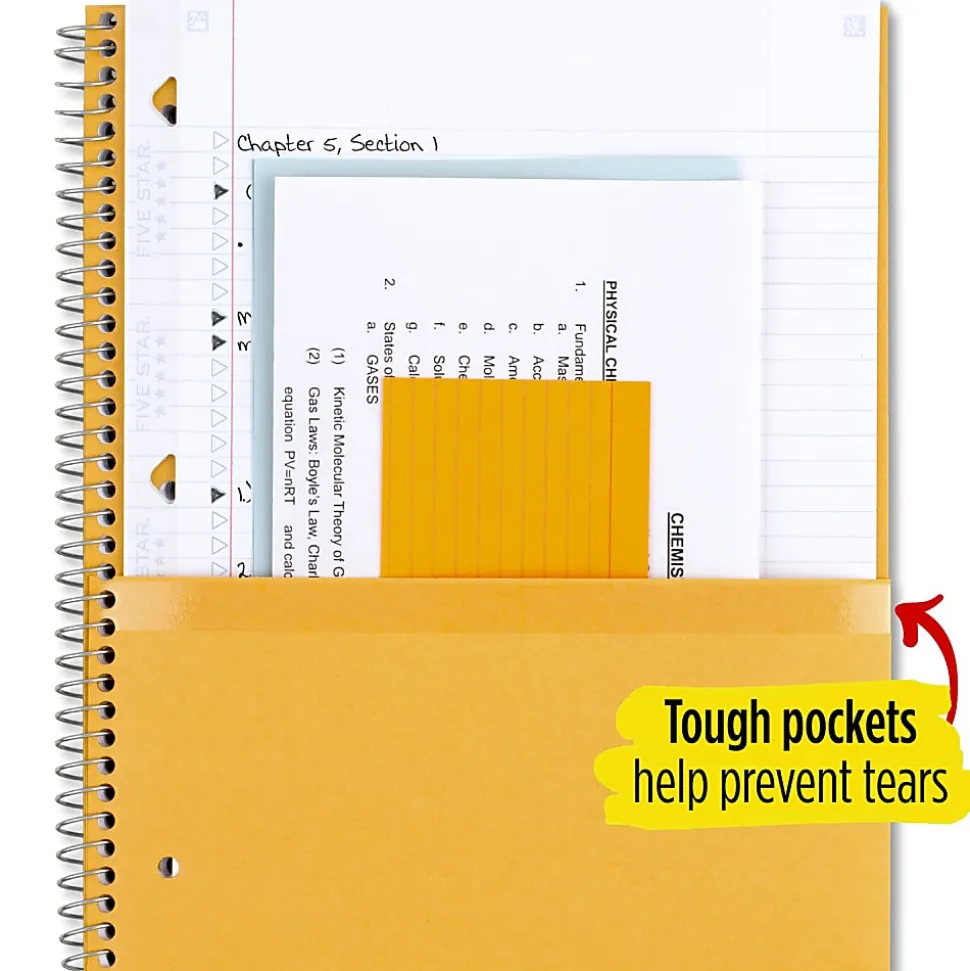 Five Star® Wirebound Notebook Plus Study App, 8-1/2" x 11", 5 Subject, College Ruled, 200 Sheets, Red