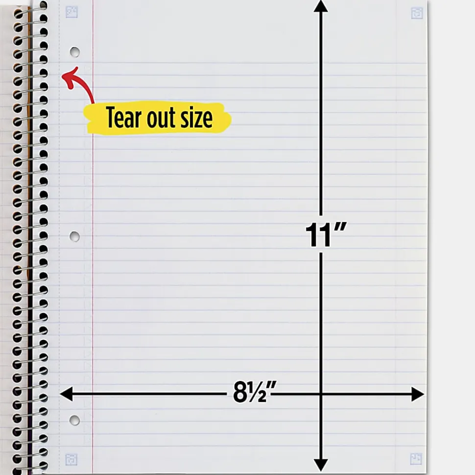 Five Star® Wirebound Notebook Plus Study App, 8-1/2" x 11", 5 Subject, College Ruled, 200 Sheets, Red