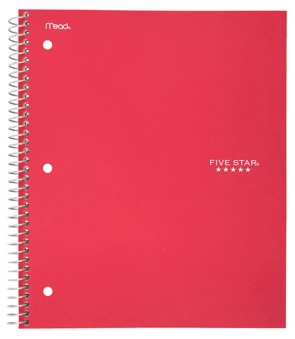 Five Star® Wirebound Notebook Plus Study App, 1 Subject, College Ruled, 8 1/2" x 11", 100 Sheets, Fire Red
