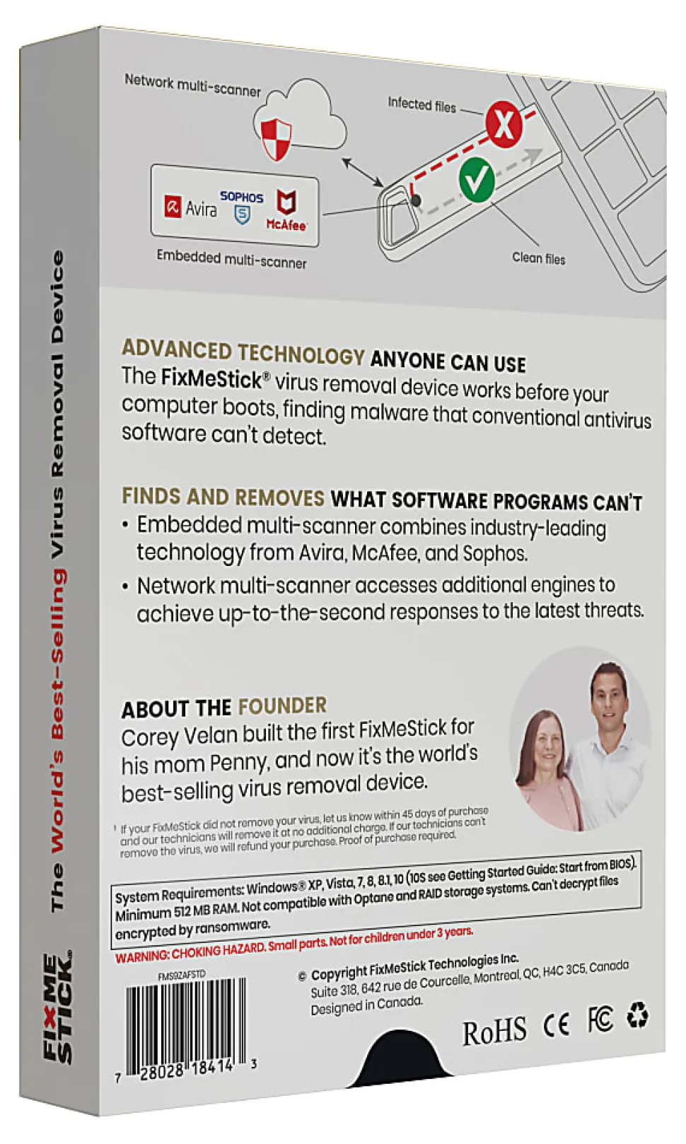 FixMeStick® Virus Removal, For 3 Devices, 1-Year Subscription, USB Flash Drive
