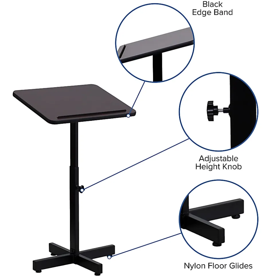 Flash Furniture Adjustable-Height Metal Lectern, 48"H x 20"W x 18-1/4"D, Mahogany