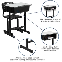 Flash Furniture Adjustable Pedestal Frame Student Desk And Chair, Gray