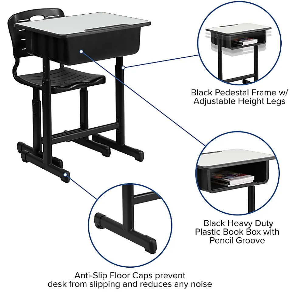 Flash Furniture Adjustable Pedestal Frame Student Desk And Chair, Gray