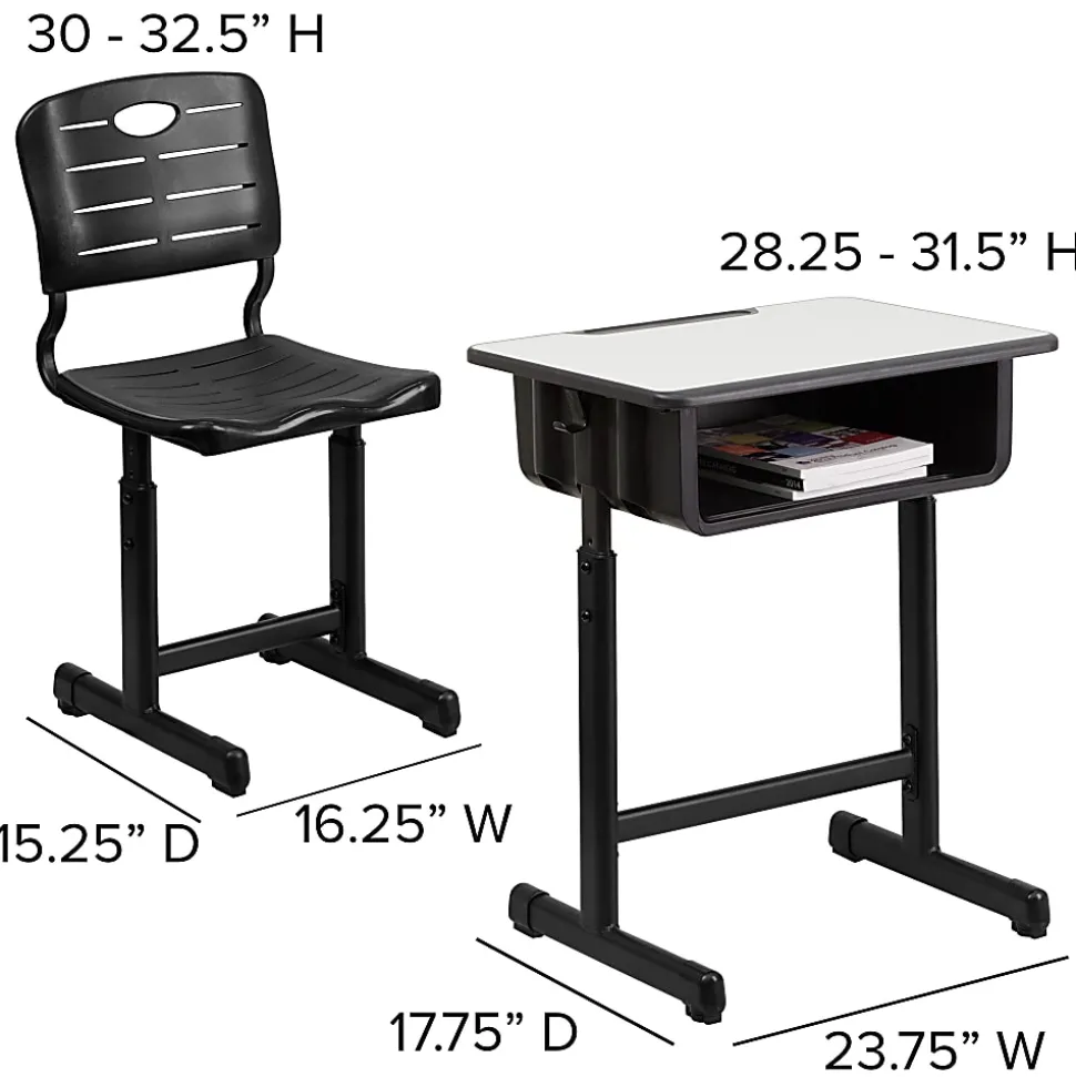 Flash Furniture Adjustable Pedestal Frame Student Desk And Chair, Gray