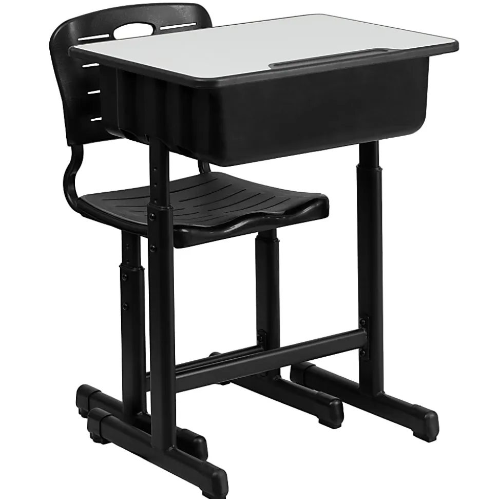 Flash Furniture Adjustable Pedestal Frame Student Desk And Chair, Gray