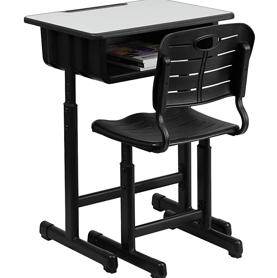 Flash Furniture Adjustable Pedestal Frame Student Desk And Chair, Gray