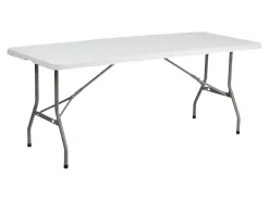 Flash Furniture Bi-Fold Plastic Folding Table, 29”H x 30”W x 72”D, Granite White