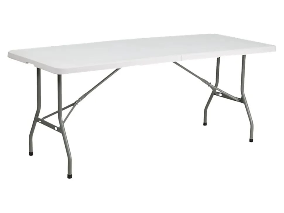 Flash Furniture Bi-Fold Plastic Folding Table, 29”H x 30”W x 72”D, Granite White