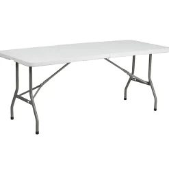 Flash Furniture Bi-Fold Plastic Folding Table, 29”H x 30”W x 72”D, Granite White
