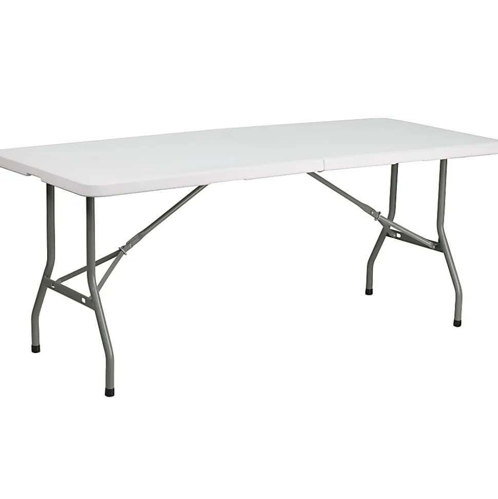 Flash Furniture Bi-Fold Plastic Folding Table, 29”H x 30”W x 72”D, Granite White
