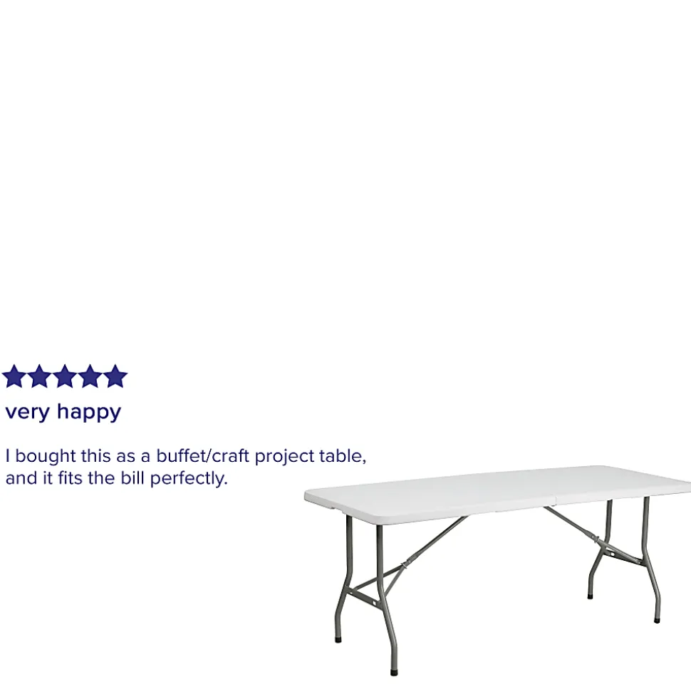 Flash Furniture Bi-Fold Plastic Folding Table, 29”H x 30”W x 72”D, Granite White