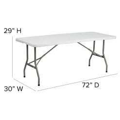 Flash Furniture Bi-Fold Plastic Folding Table, 29”H x 30”W x 72”D, Granite White