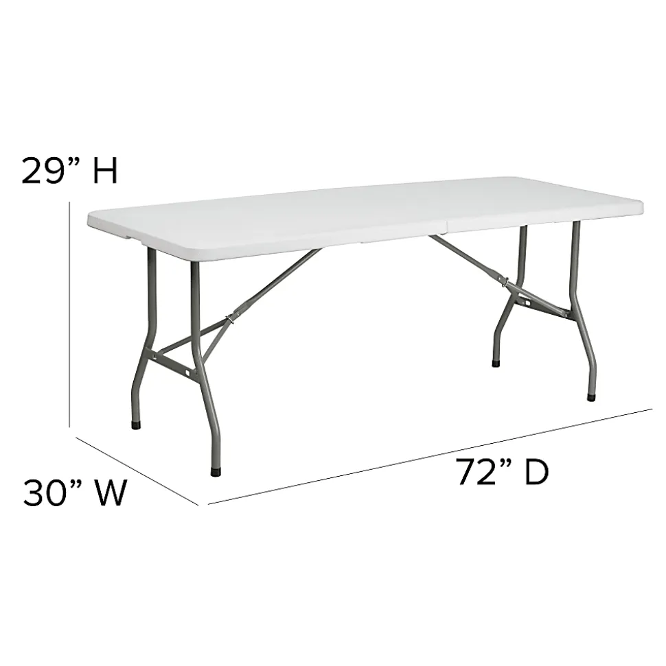 Flash Furniture Bi-Fold Plastic Folding Table, 29”H x 30”W x 72”D, Granite White