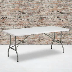 Flash Furniture Bi-Fold Plastic Folding Table, 29”H x 30”W x 72”D, Granite White