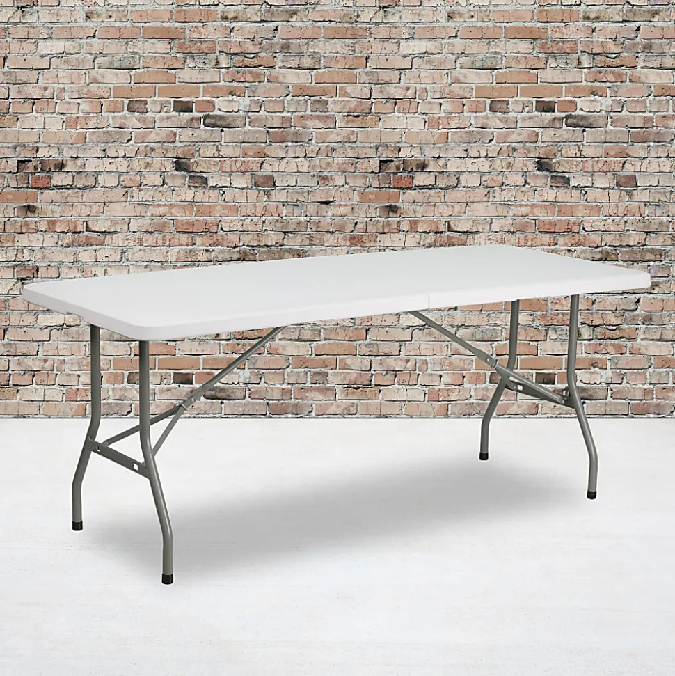 Flash Furniture Bi-Fold Plastic Folding Table, 29”H x 30”W x 72”D, Granite White