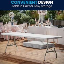 Flash Furniture Bi-Fold Plastic Banquet And Event Folding Table, 29"H x 30"W x 96"D, Granite White