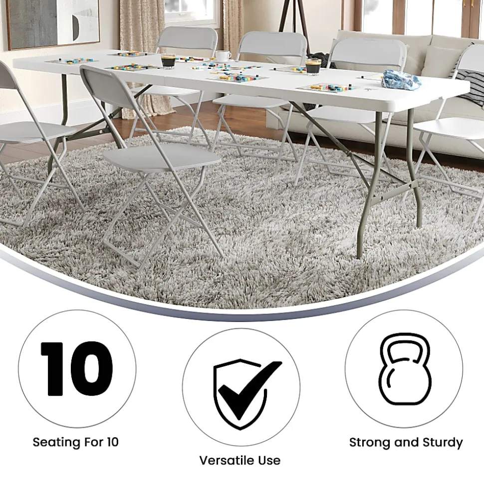 Flash Furniture Bi-Fold Plastic Banquet And Event Folding Table, 29"H x 30"W x 96"D, Granite White