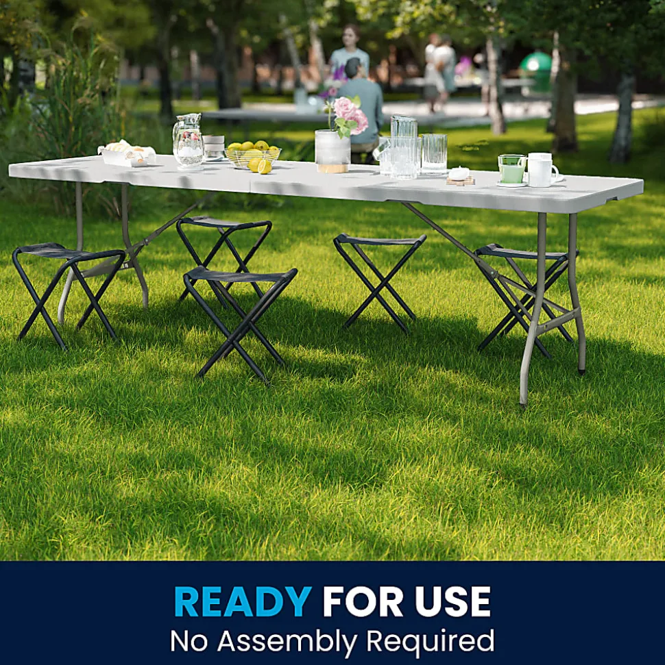 Flash Furniture Bi-Fold Plastic Banquet And Event Folding Table, 29"H x 30"W x 96"D, Granite White