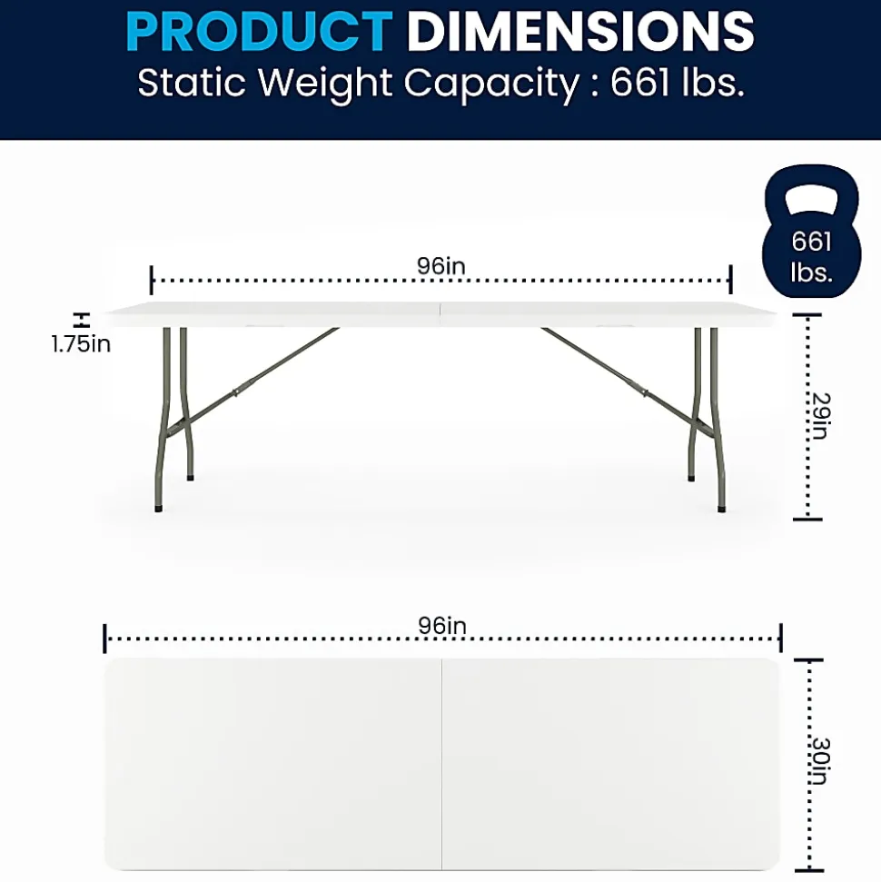 Flash Furniture Bi-Fold Plastic Banquet And Event Folding Table, 29"H x 30"W x 96"D, Granite White