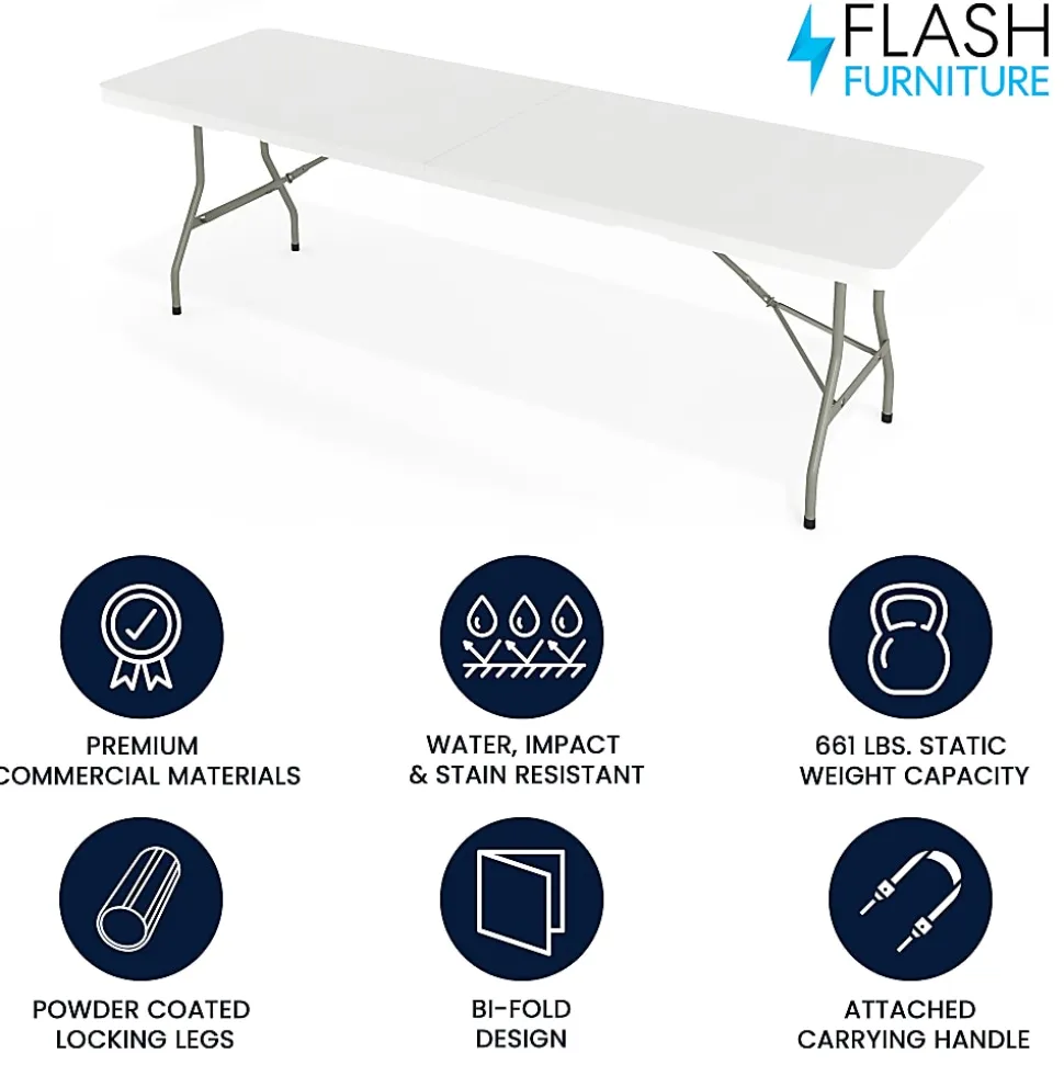 Flash Furniture Bi-Fold Plastic Banquet And Event Folding Table, 29"H x 30"W x 96"D, Granite White