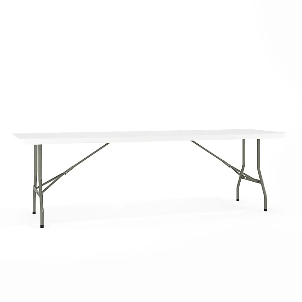 Flash Furniture Bi-Fold Plastic Banquet And Event Folding Table, 29"H x 30"W x 96"D, Granite White